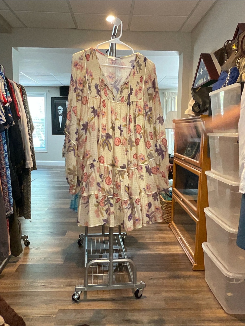 Olivaceous Cream Floral Long Sleeve Tiered Dress